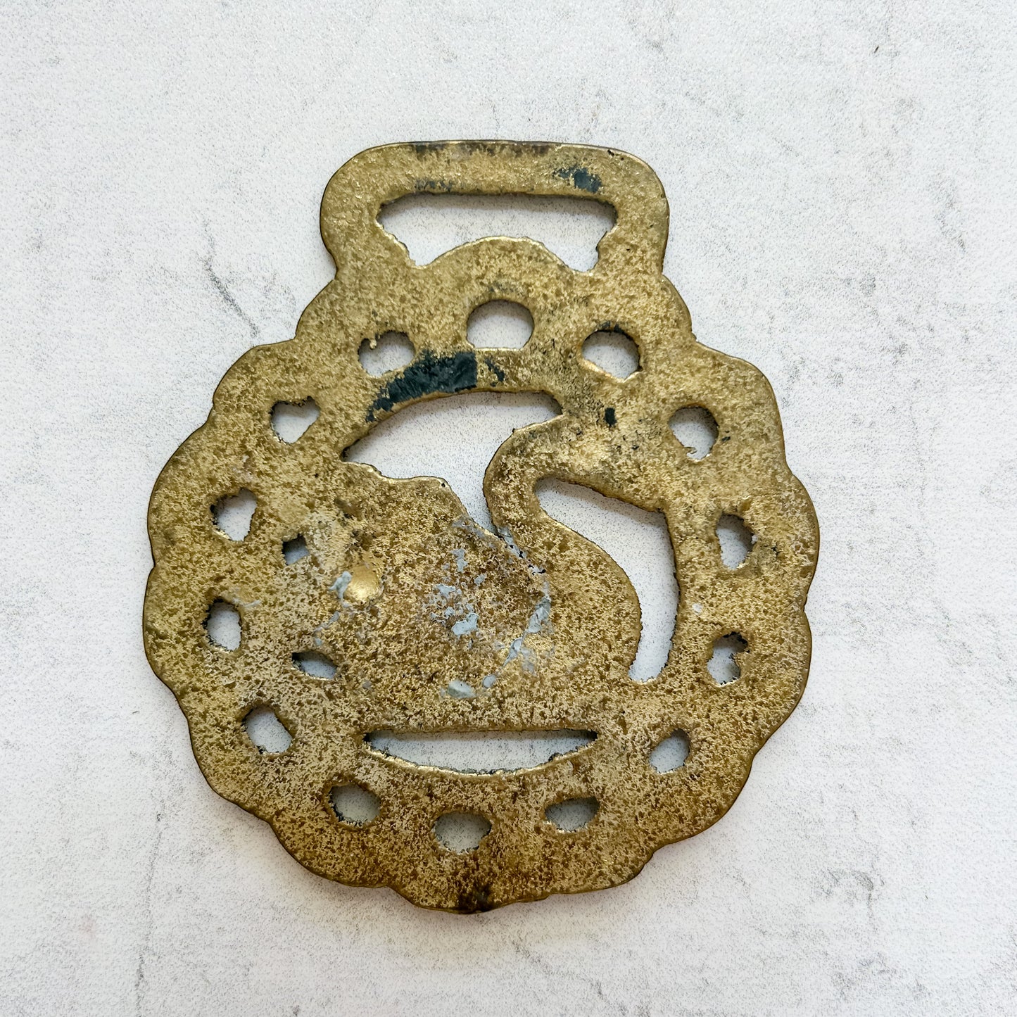 English Swan Horse Brass Medallion