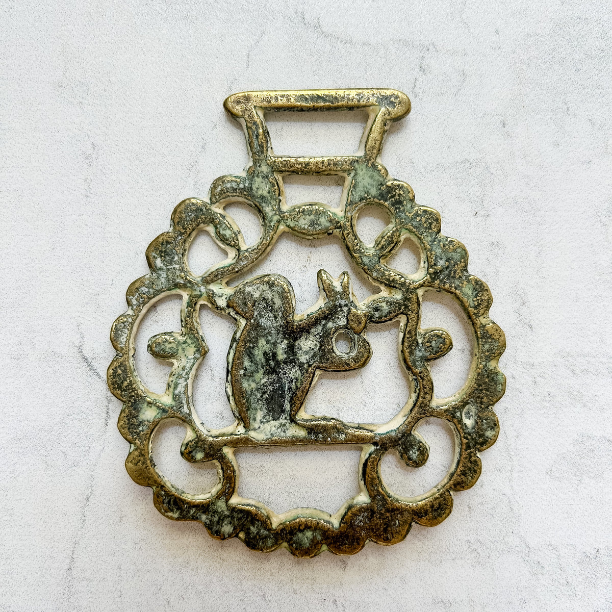 English Squirrel Horse Brass Medallion