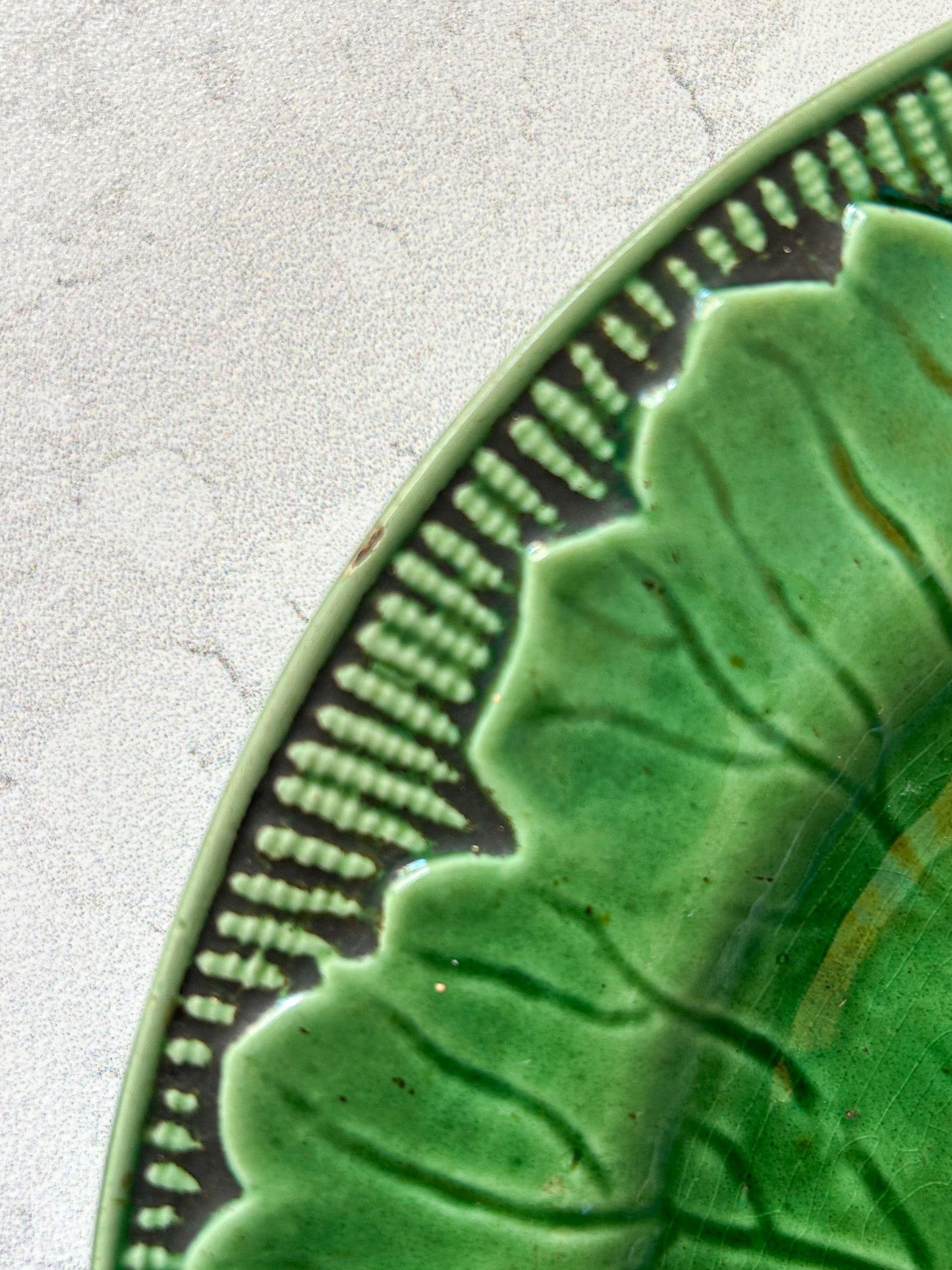 Antique Green Majolica Leaf Plate
