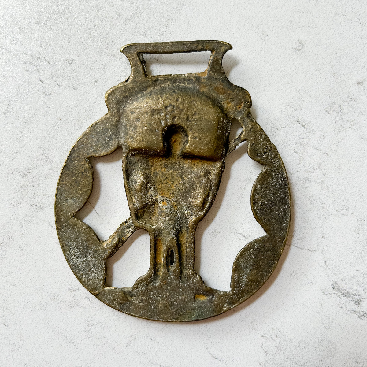 English Coracle Man Horse Brass Medallion