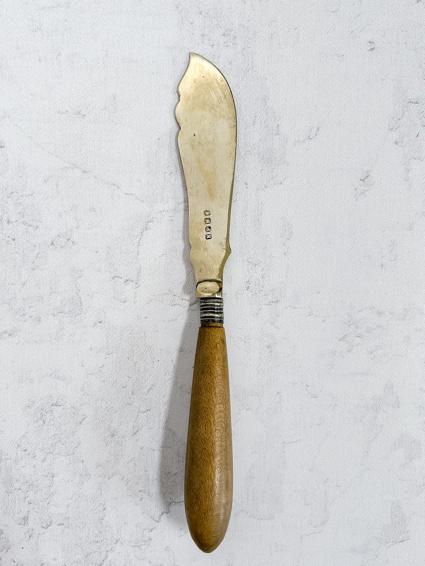 Victorian English Carved Handle Butter Knife with Engraved Blade