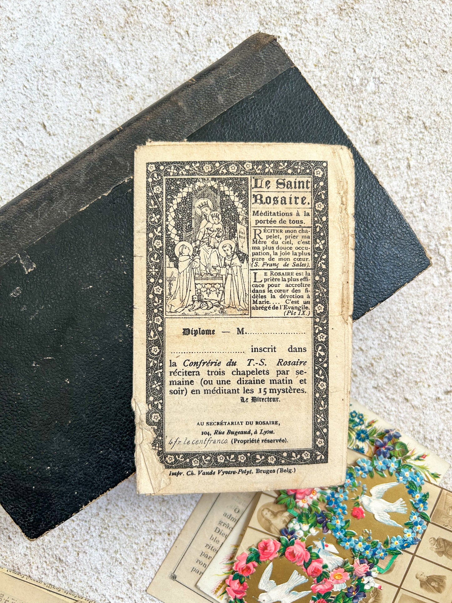 1800s French Antique "Recueil de Cantiques" Prayer Book with Ephemera
