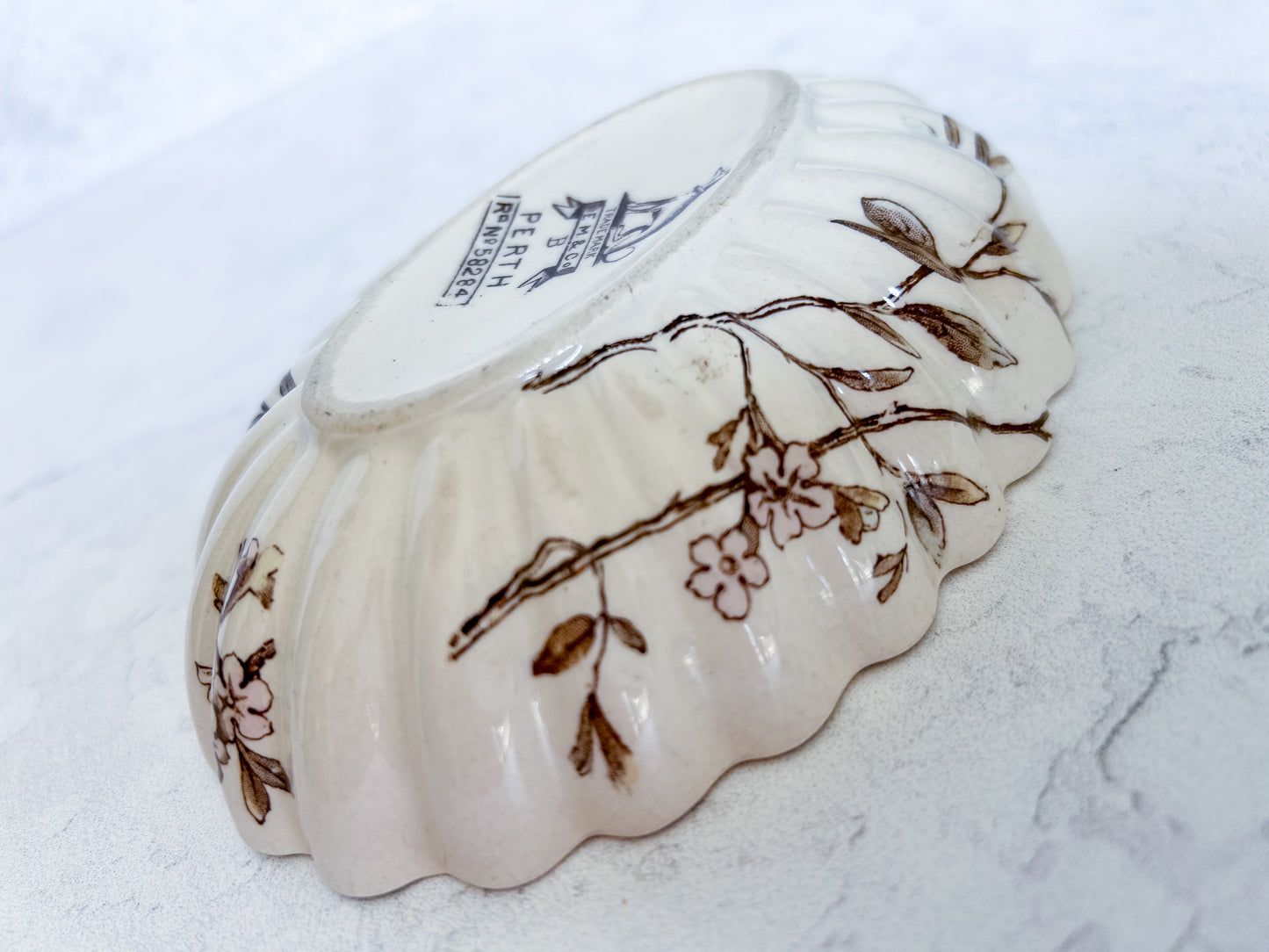 Antique English E.M. & Co Brown Transferware Soap Dish, c1900