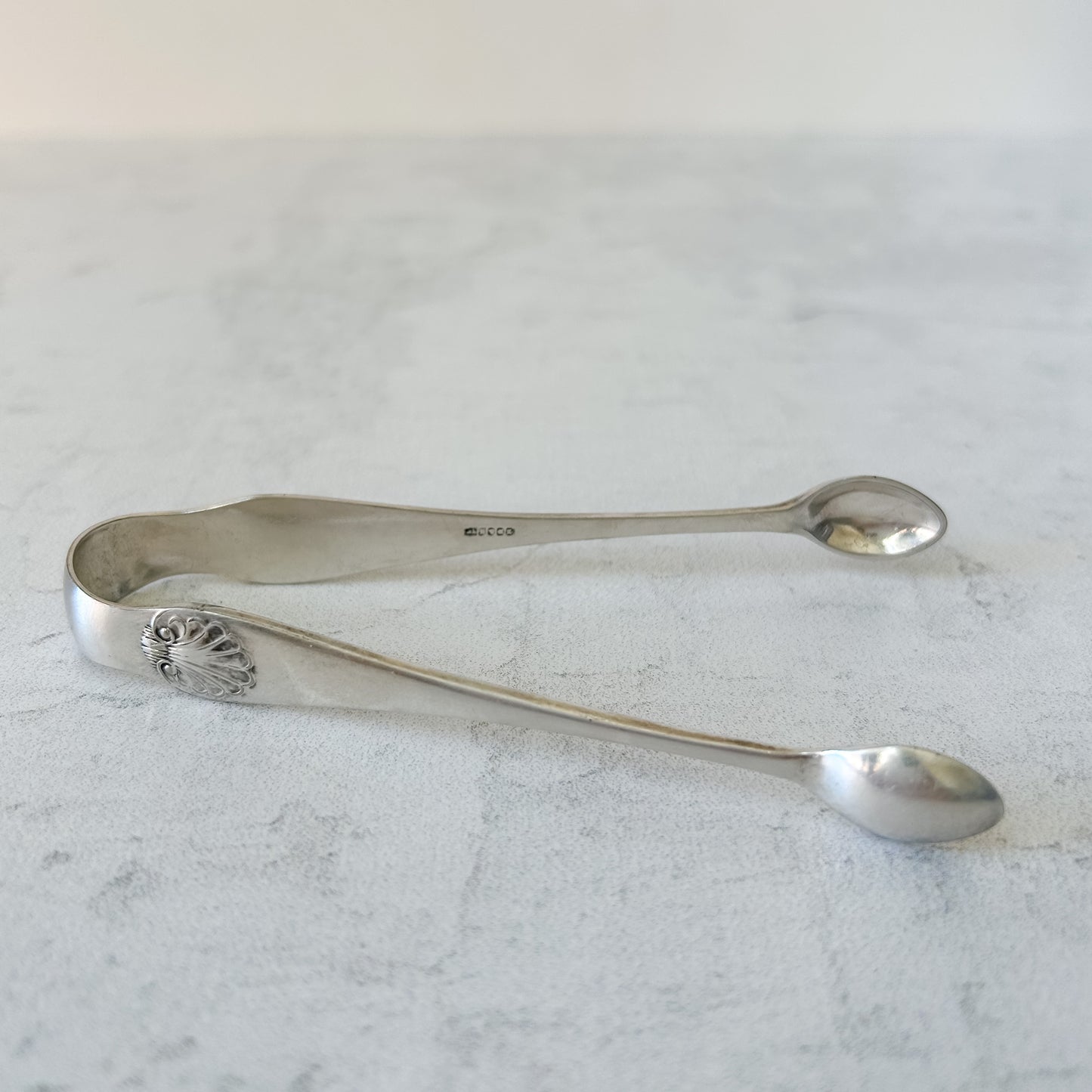 Shell-Handle Vintage English Silver-Plated Sugar Tongs