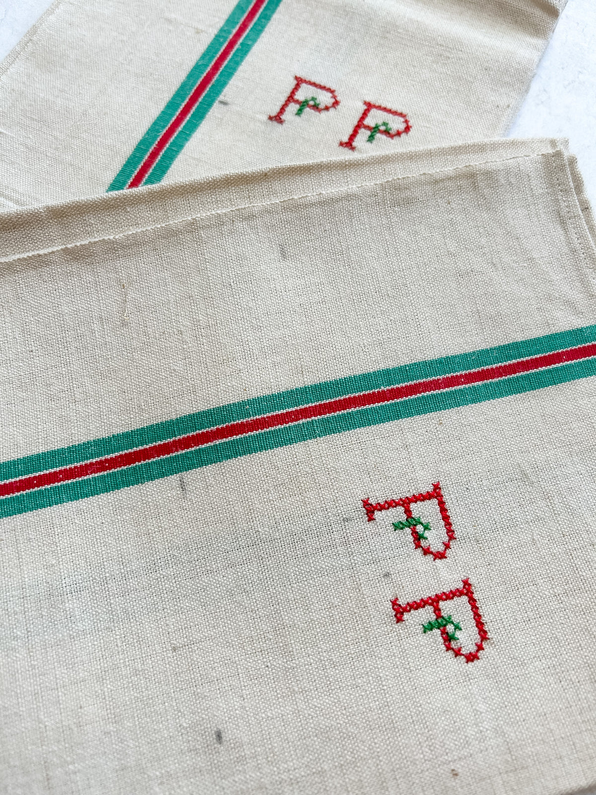 Pair of Vintage French Monogrammed Torchons