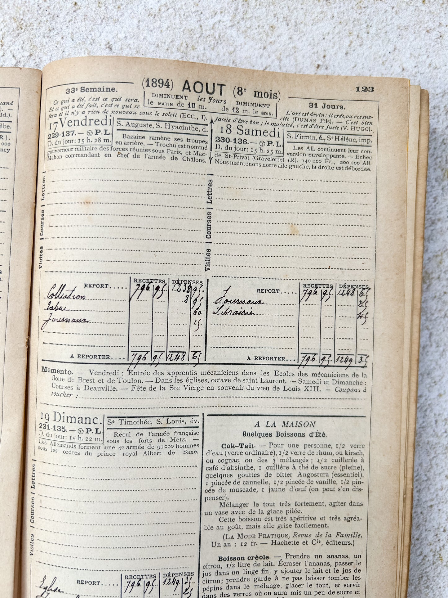 1894 Antique French Almanac
