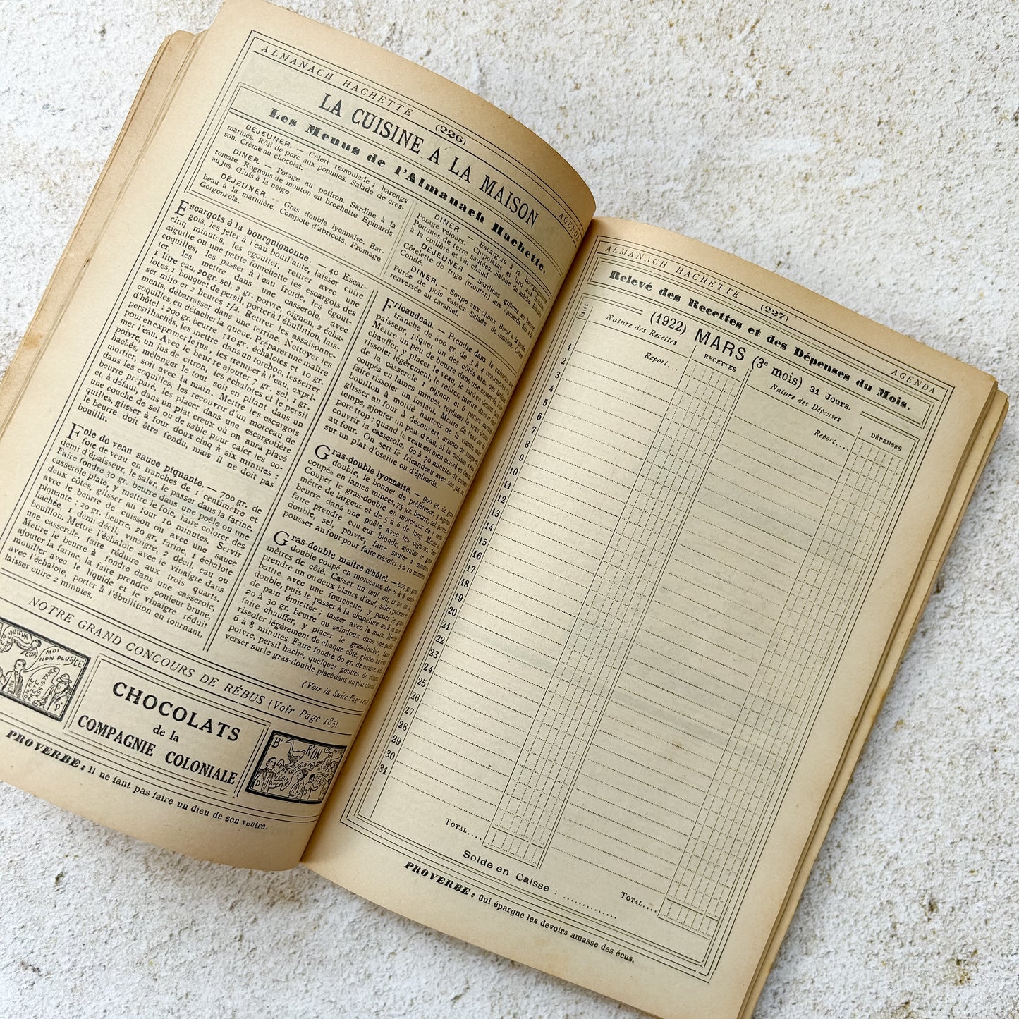 1922 Antique French Almanac