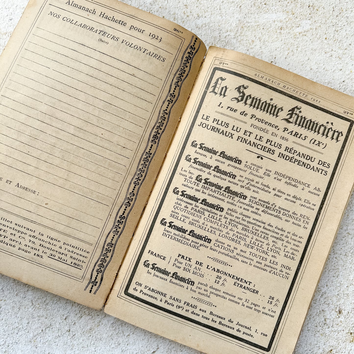 1922 Antique French Almanac