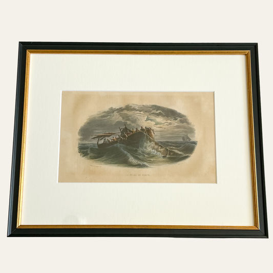 Antique Framed French Engraving – “La Pêche du Hareng,” c. 1880s