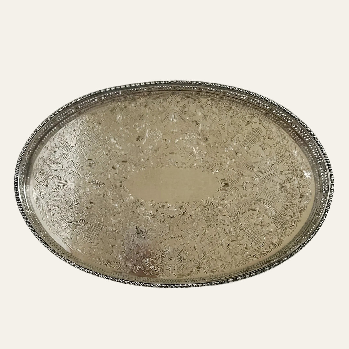 Vintage English Sheffield Silver Plate Oval Gallery Tray