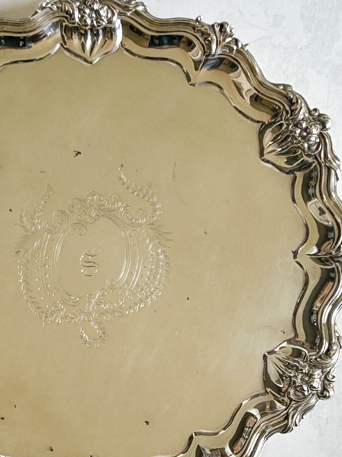 Antique Walker & Hall Silver Plate Footed Tray with Engraved Monogram