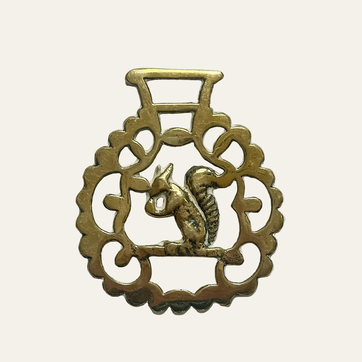 English Squirrel Horse Brass Medallion