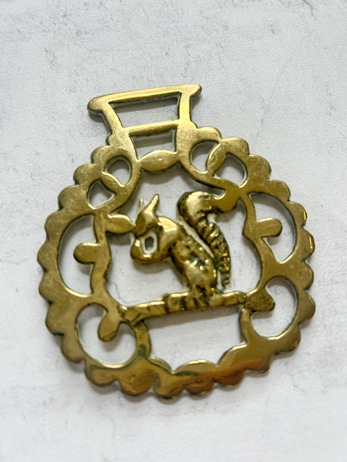 English Squirrel Horse Brass Medallion