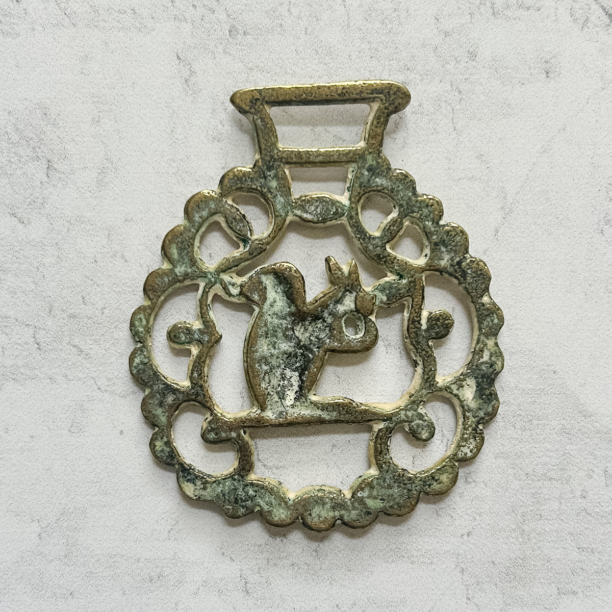 English Squirrel Horse Brass Medallion
