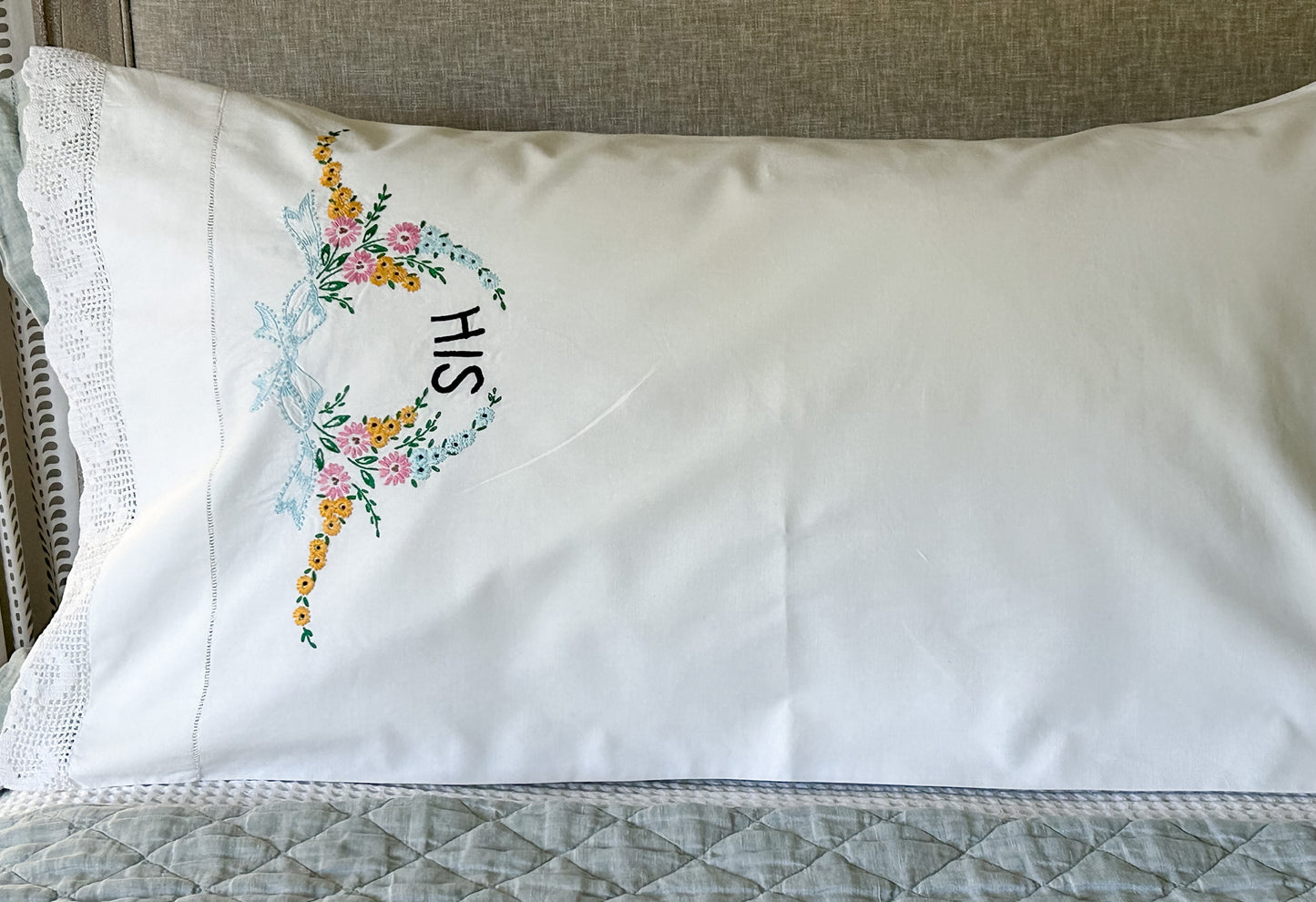 Vintage His & Hers Embroidered Pillowcase Set