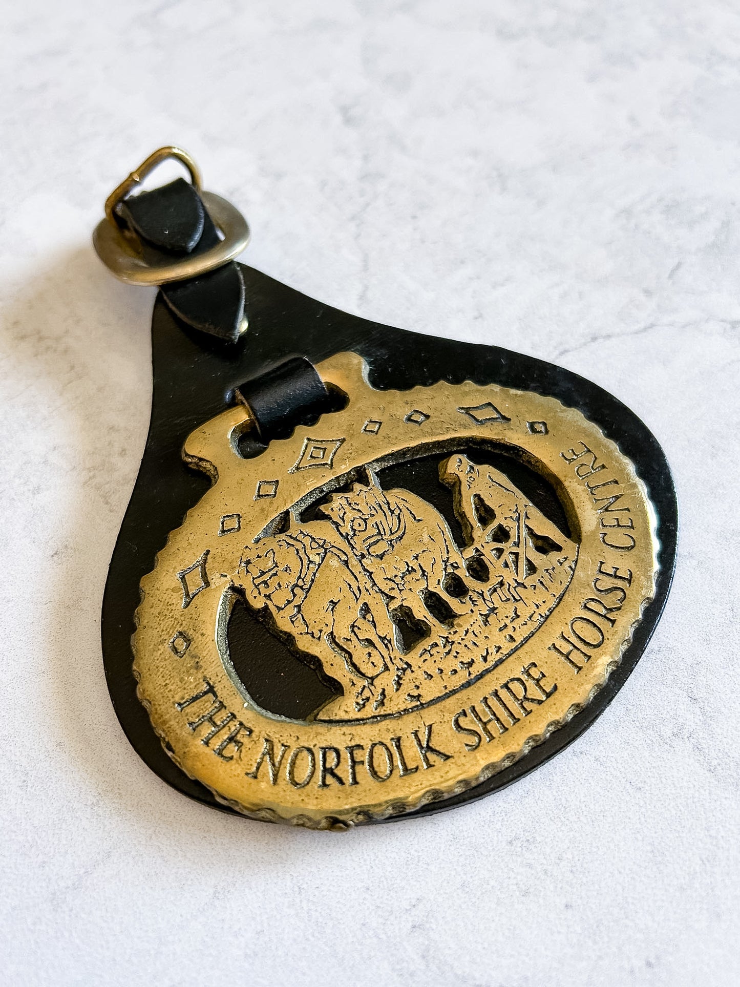 Vintage Norfolkshire Horse Brass on Leather