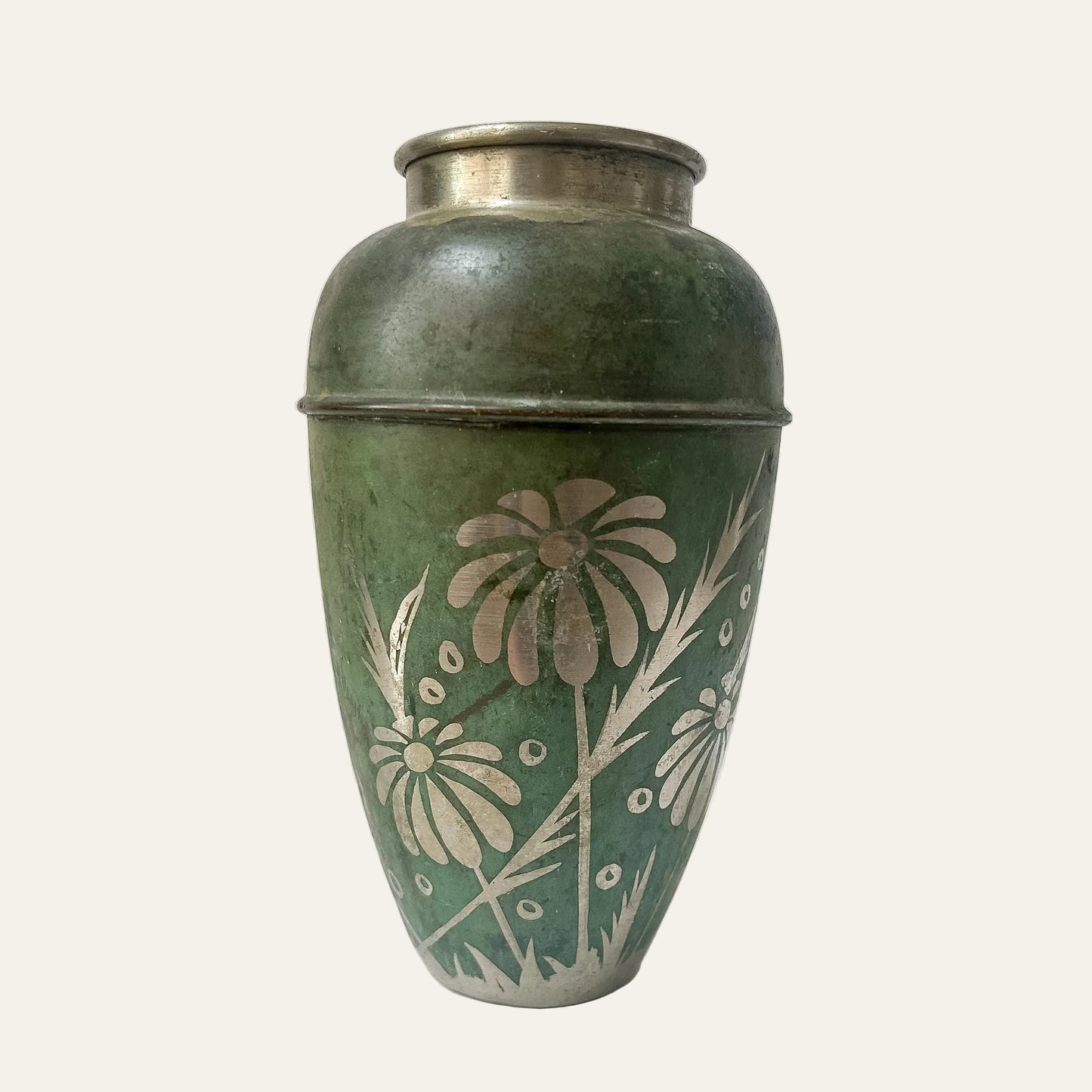 Vintage Etched Metal Art Deco Vase