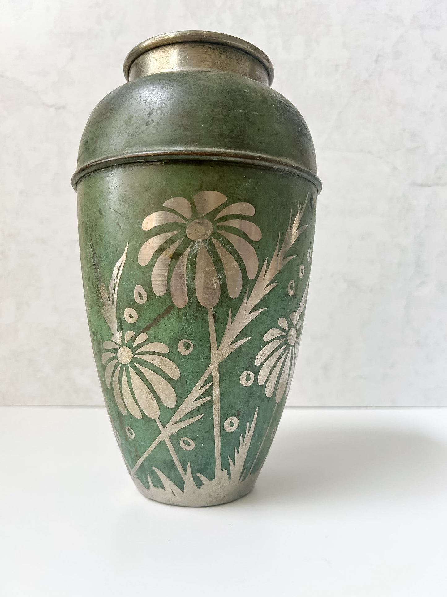 Vintage Etched Metal Art Deco Vase