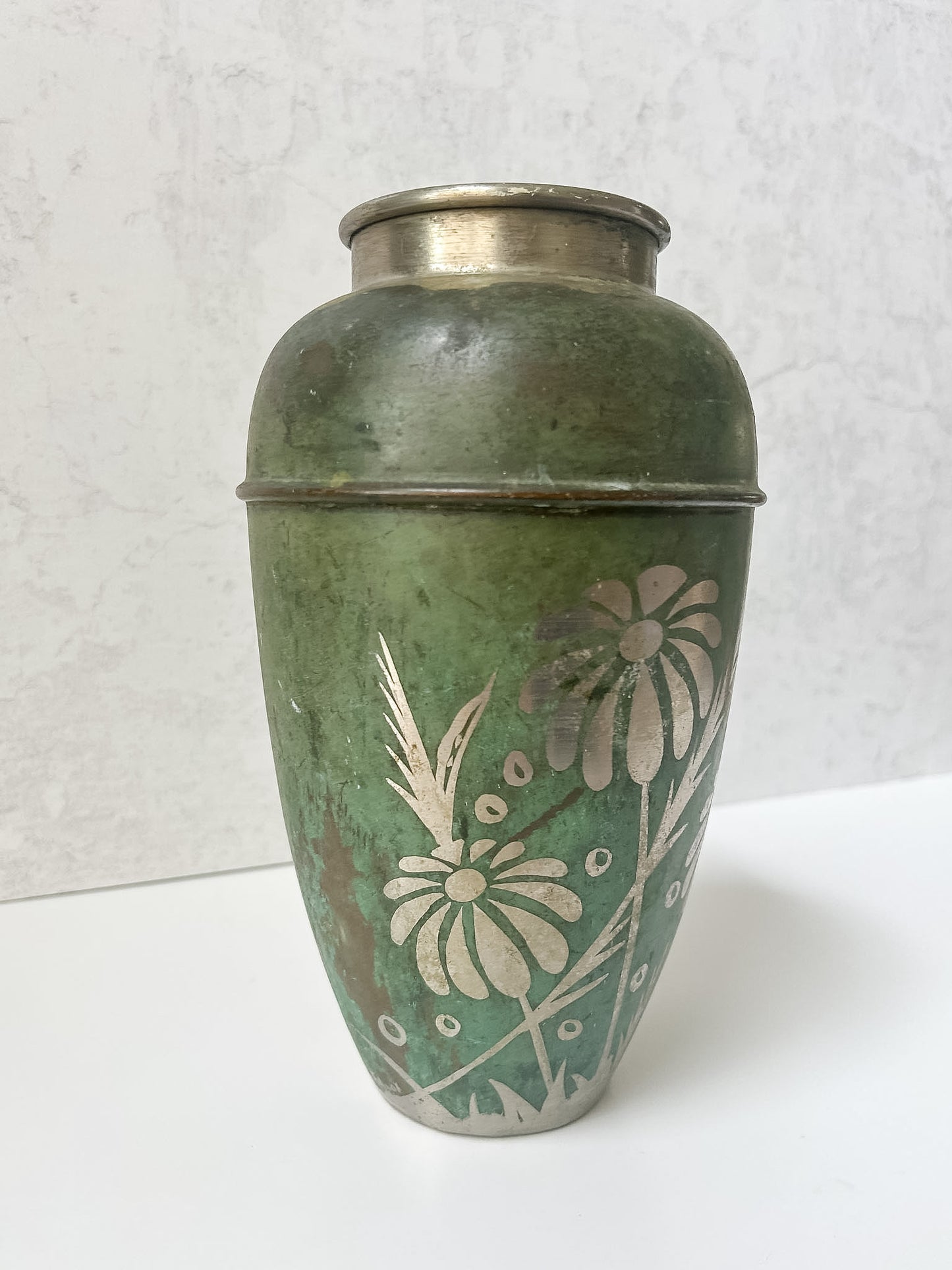 Vintage Etched Metal Art Deco Vase
