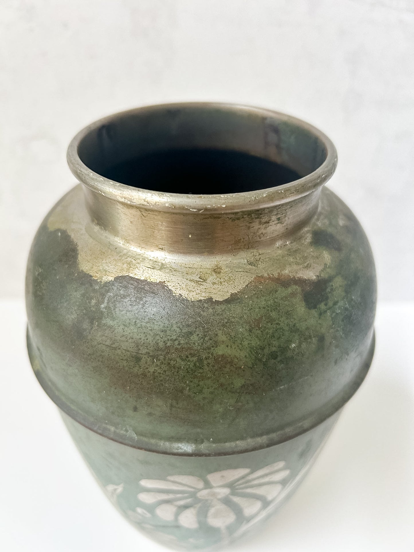 Vintage Etched Metal Art Deco Vase