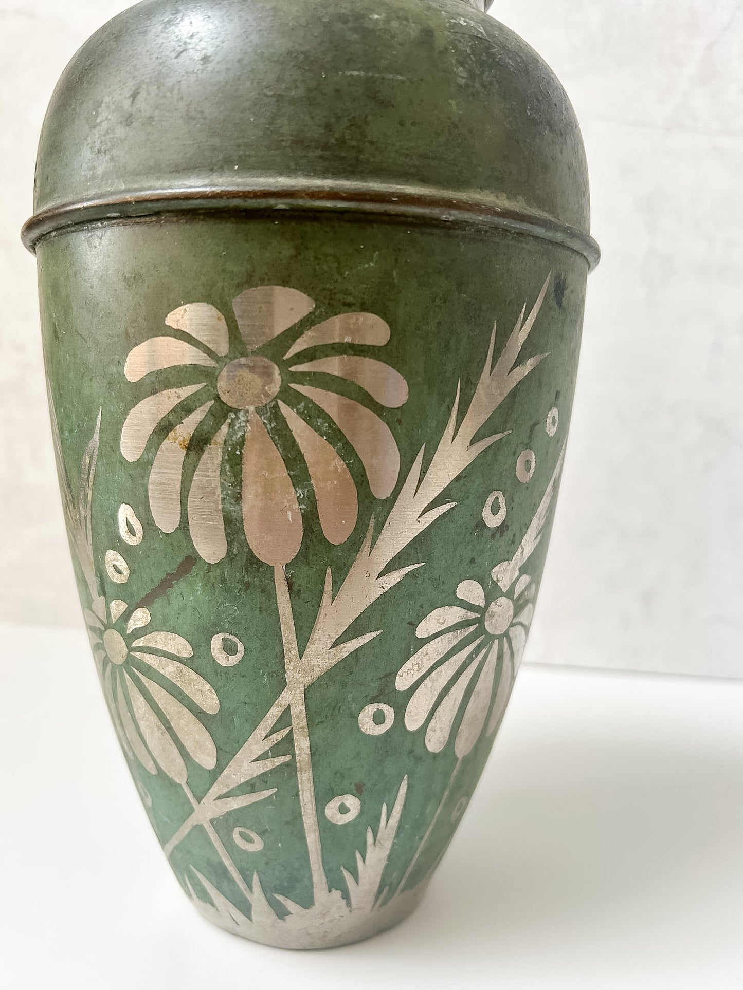 Vintage Etched Metal Art Deco Vase
