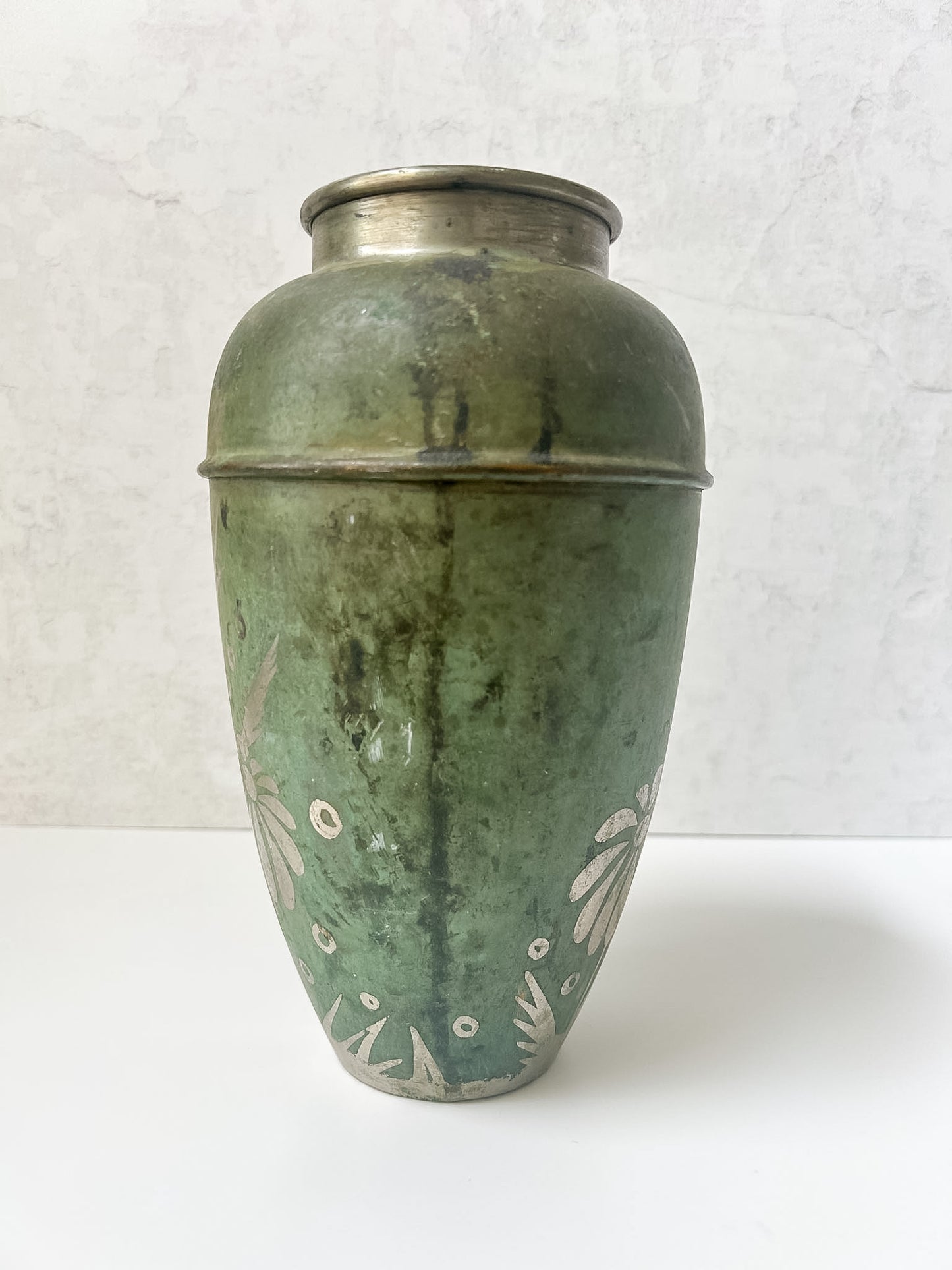 Vintage Etched Metal Art Deco Vase