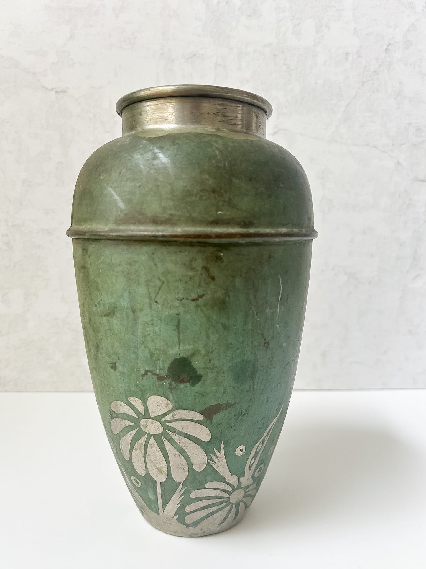 Vintage Etched Metal Art Deco Vase