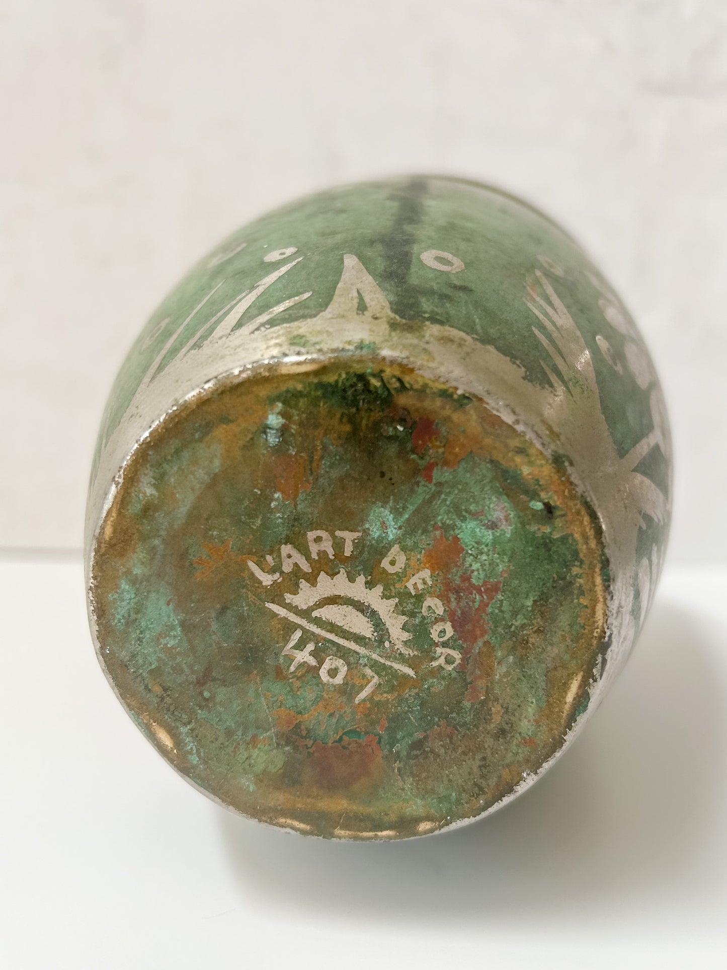 Vintage Etched Metal Art Deco Vase