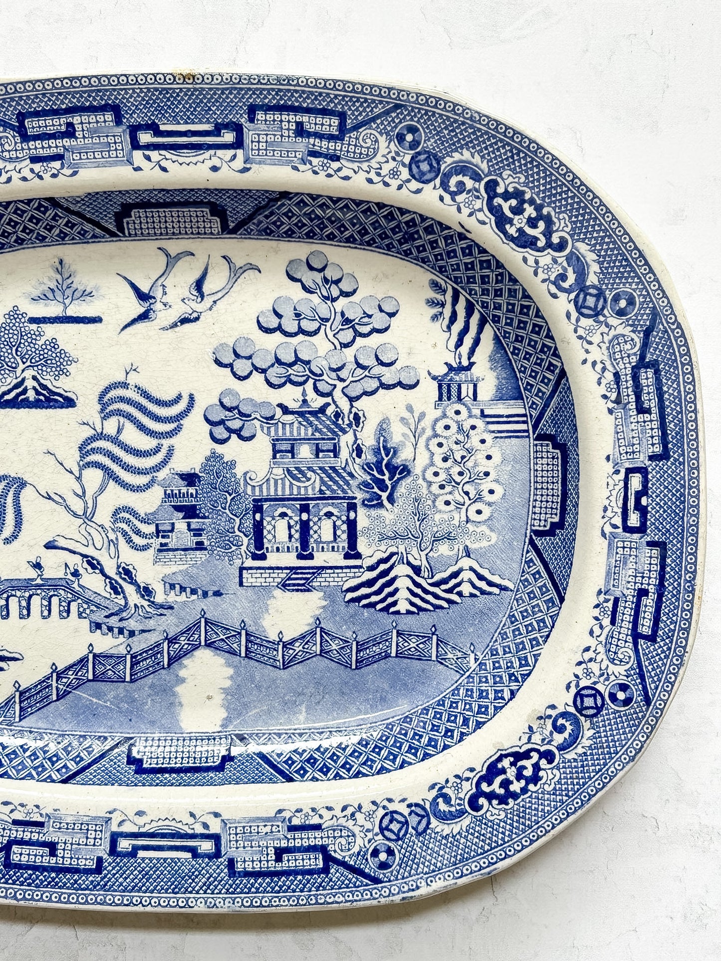 Large Antique Staffordshire Blue Willow Platter | c.1885