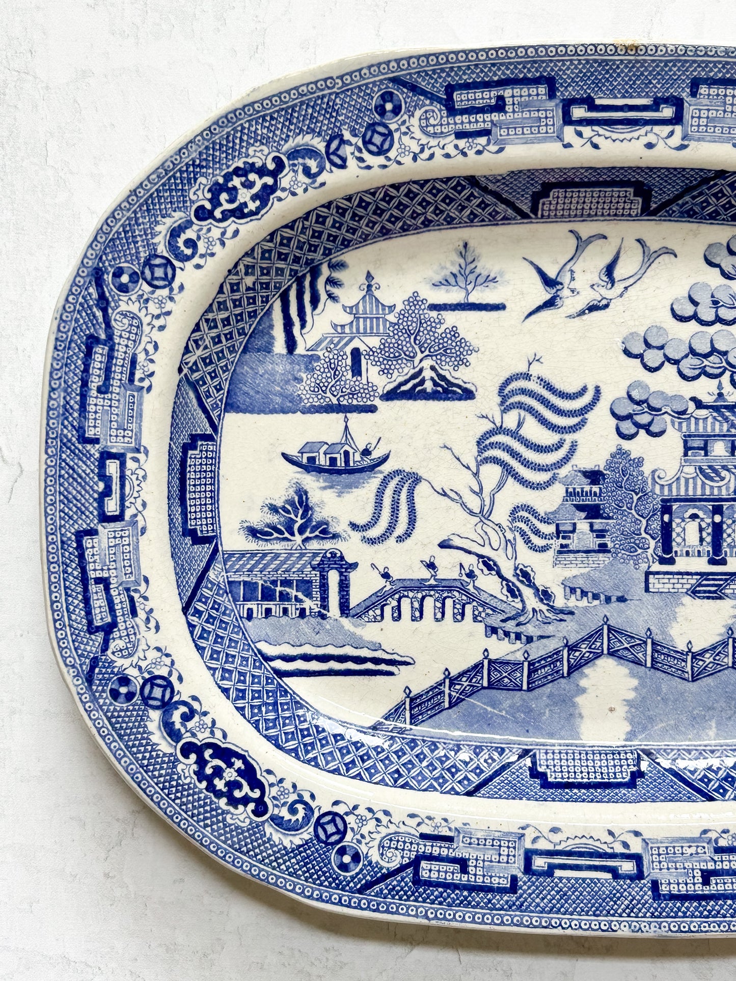 Large Antique Staffordshire Blue Willow Platter | c.1885