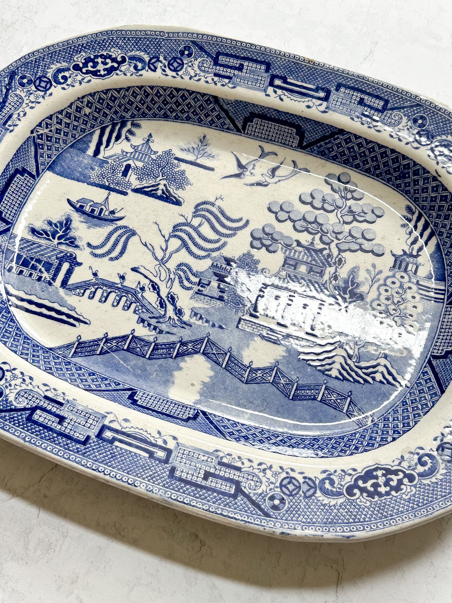 Large Antique Staffordshire Blue Willow Platter | c.1885