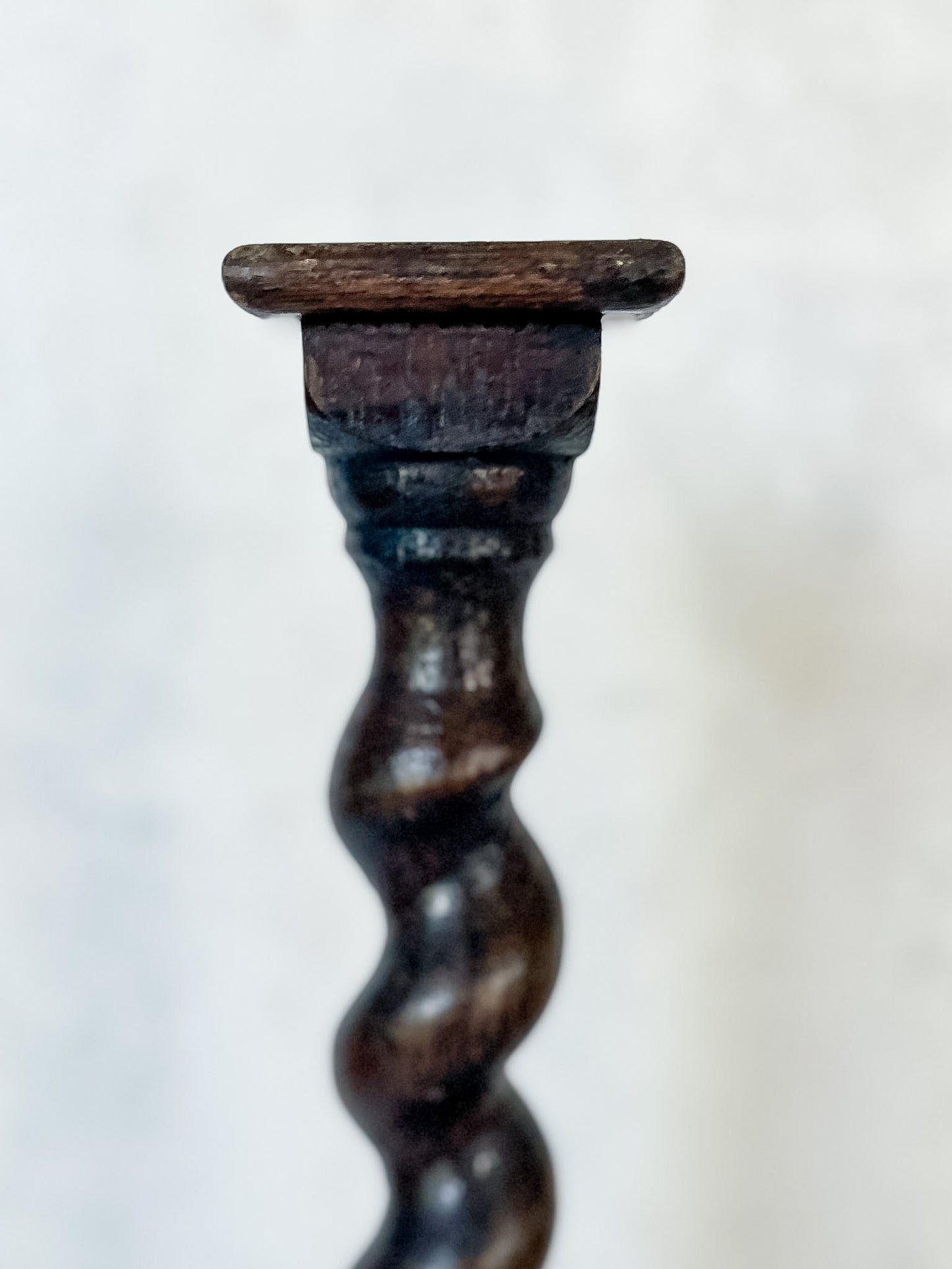 Pair of Antique English Oak Barley Twist Candlesticks