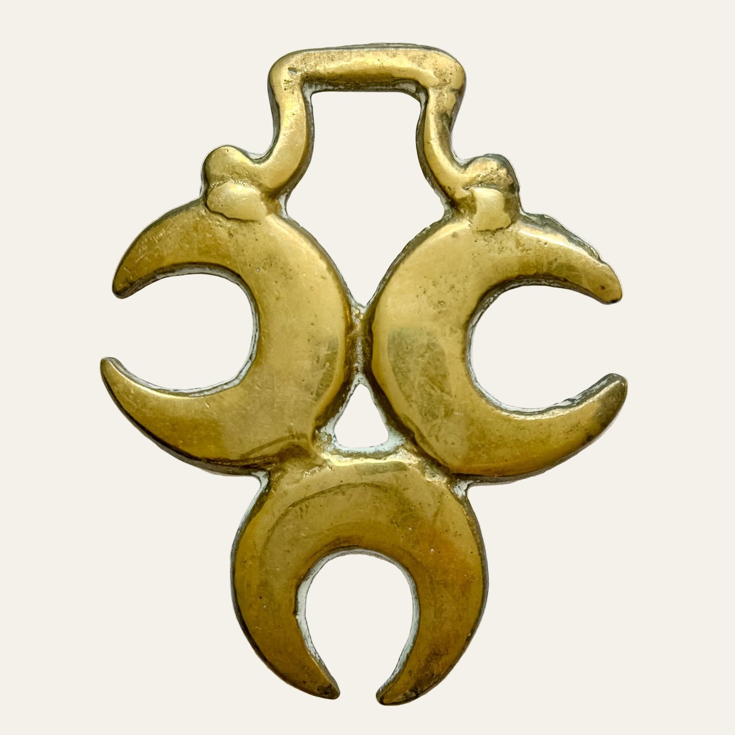 English Triple Crescent Horse Brass Medallion