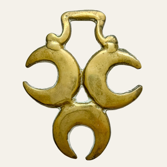 English Triple Crescent Horse Brass Medallion