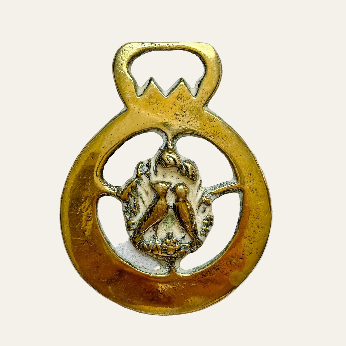 English Doves Horse Brass Medallion