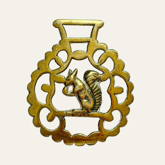 English Squirrel Horse Brass Medallion
