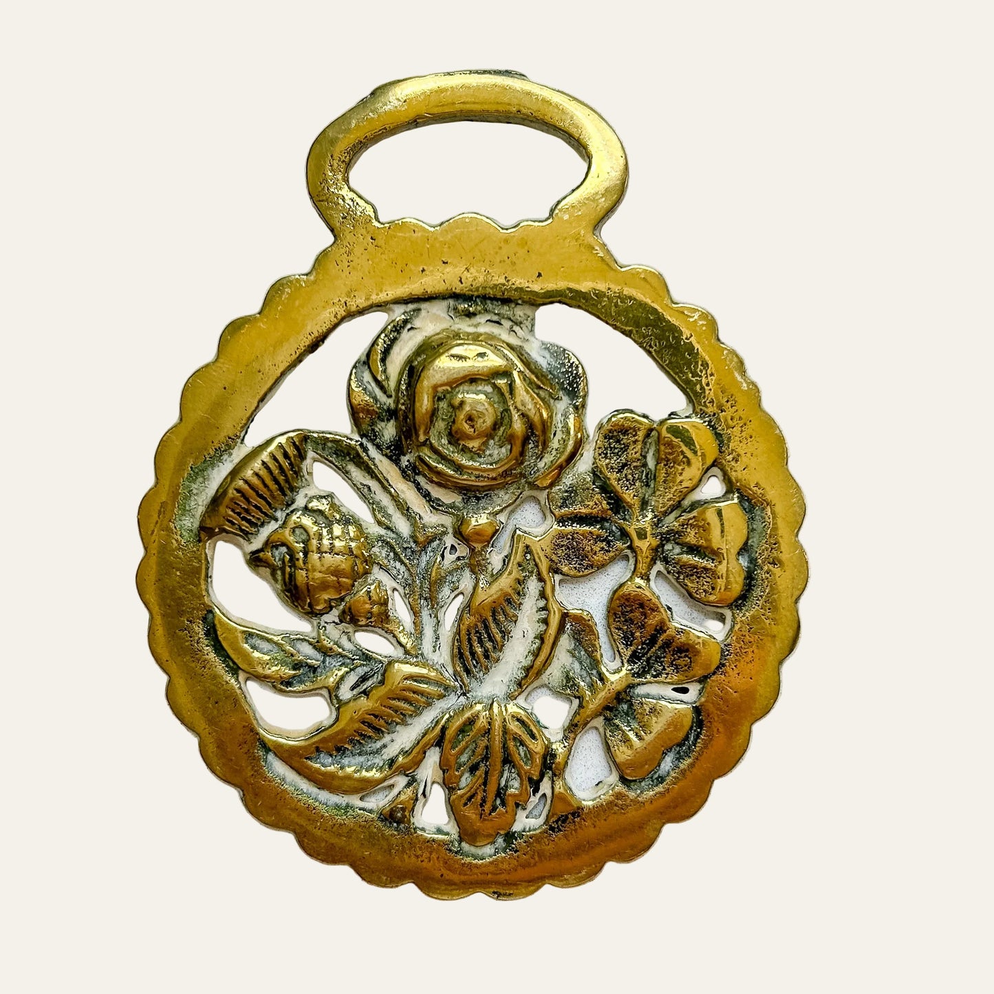 English Rose Horse Brass Medallion
