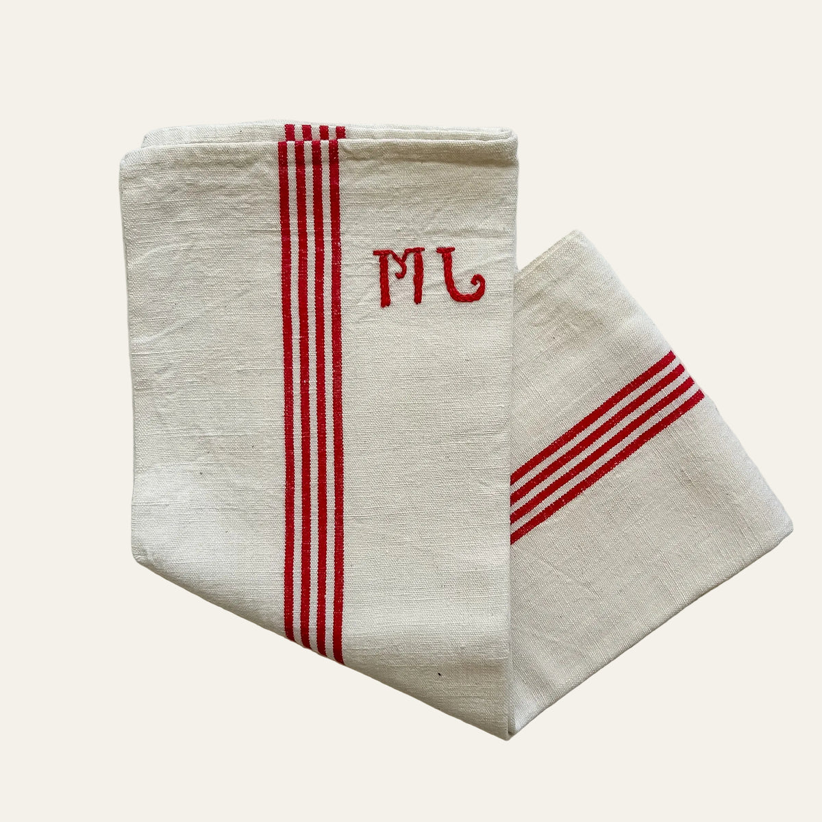 Vintage French Monogrammed Linen Torchon