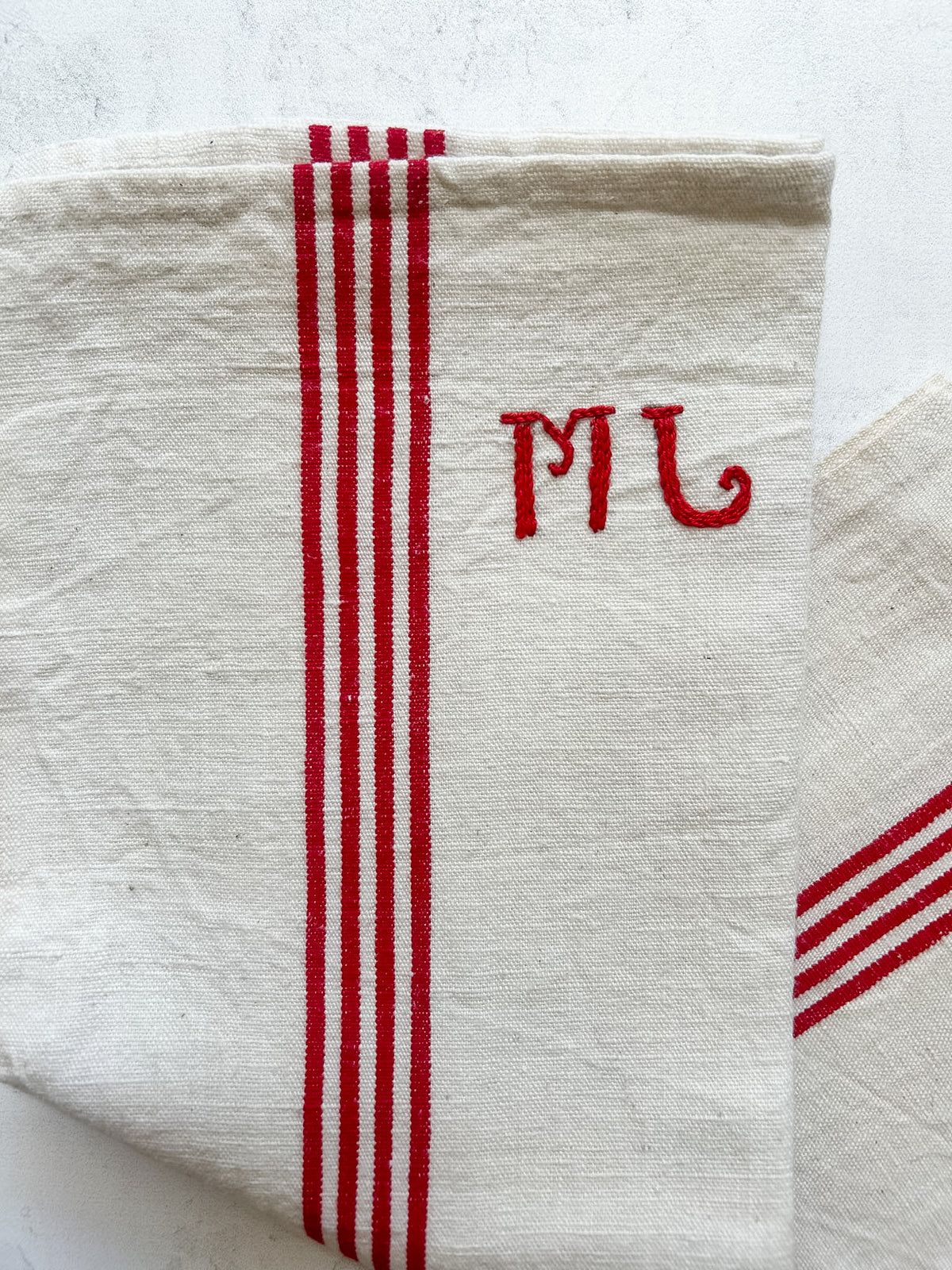 Vintage French Monogrammed Linen Torchon