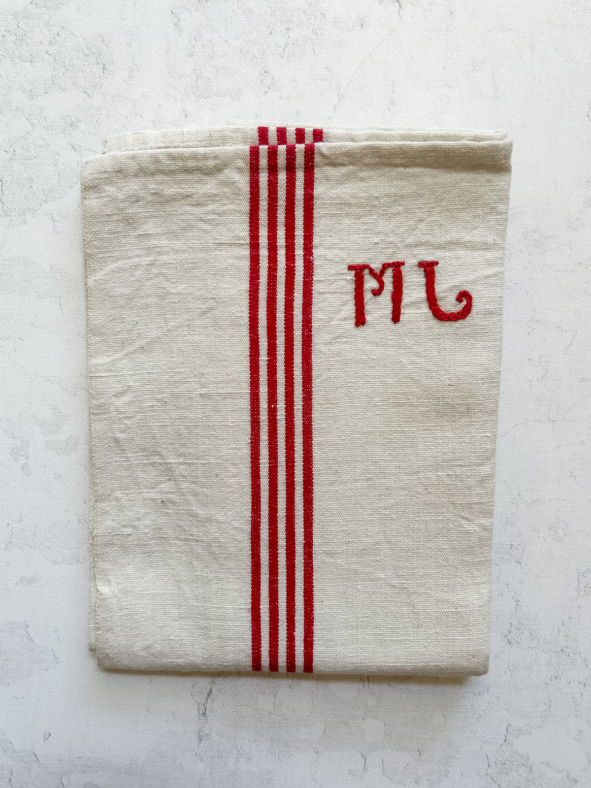 Vintage French Monogrammed Linen Torchon