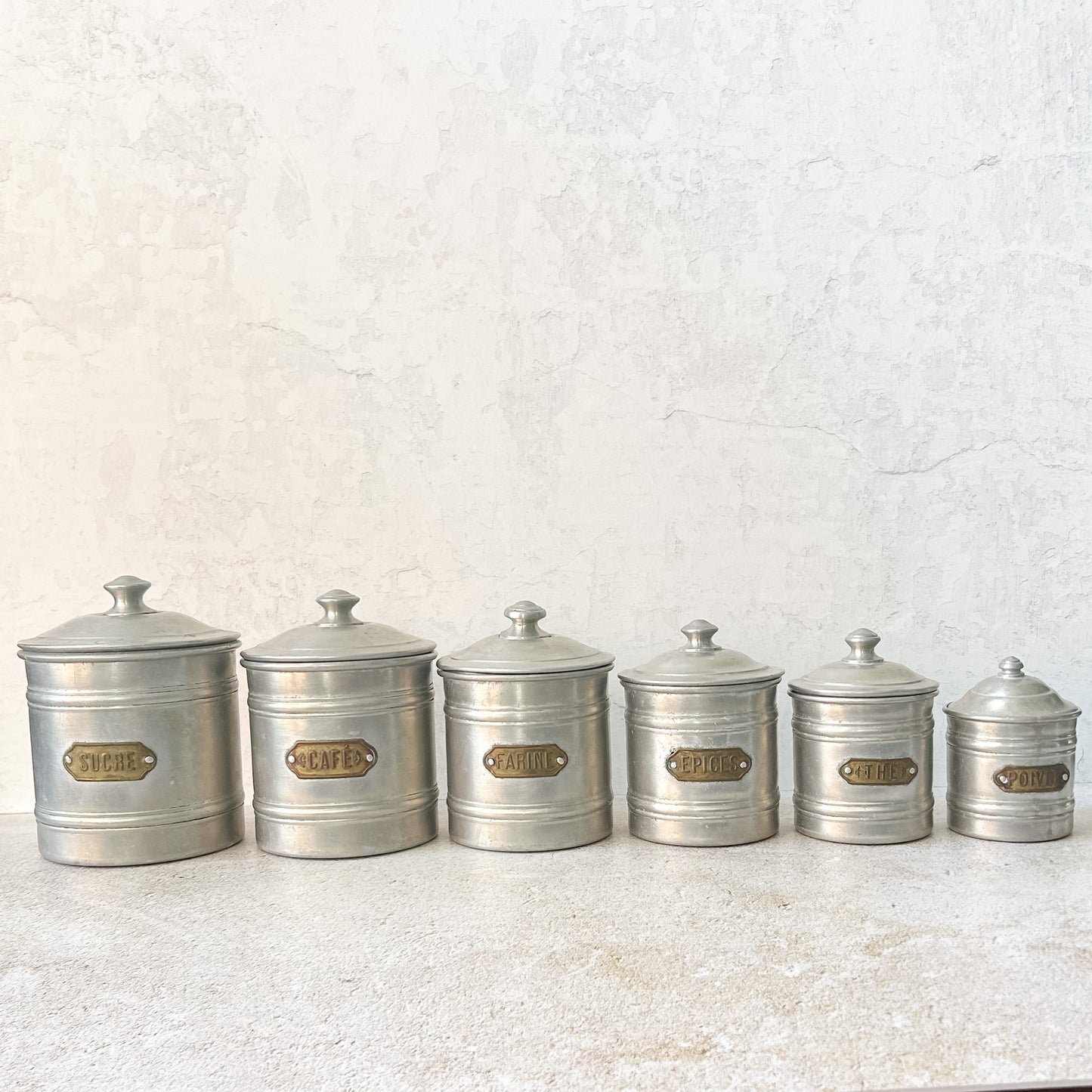 Vintage French Manufrance Aluminum Kitchen Canister Set