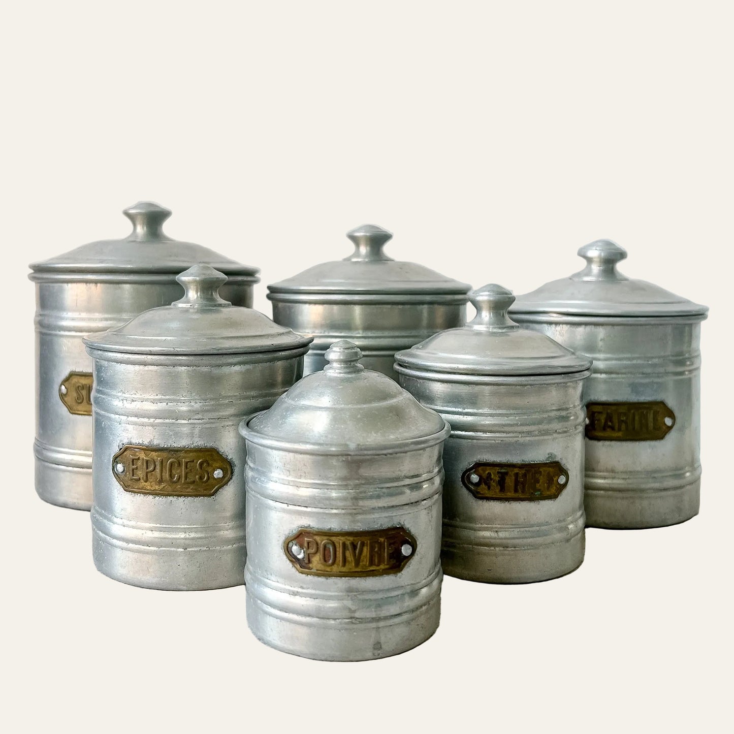 Vintage French Manufrance Aluminum Kitchen Canister Set