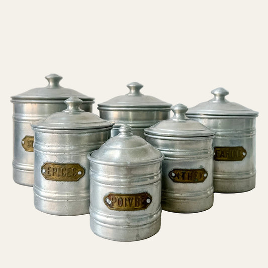 Vintage French Manufrance Aluminum Kitchen Canister Set