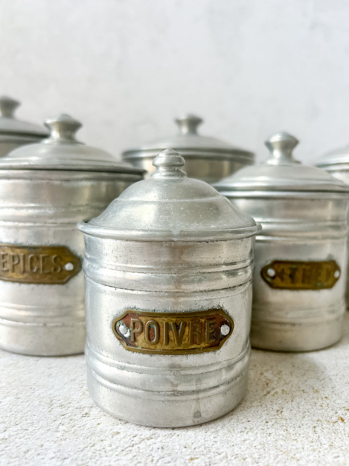 Vintage French Manufrance Aluminum Kitchen Canister Set