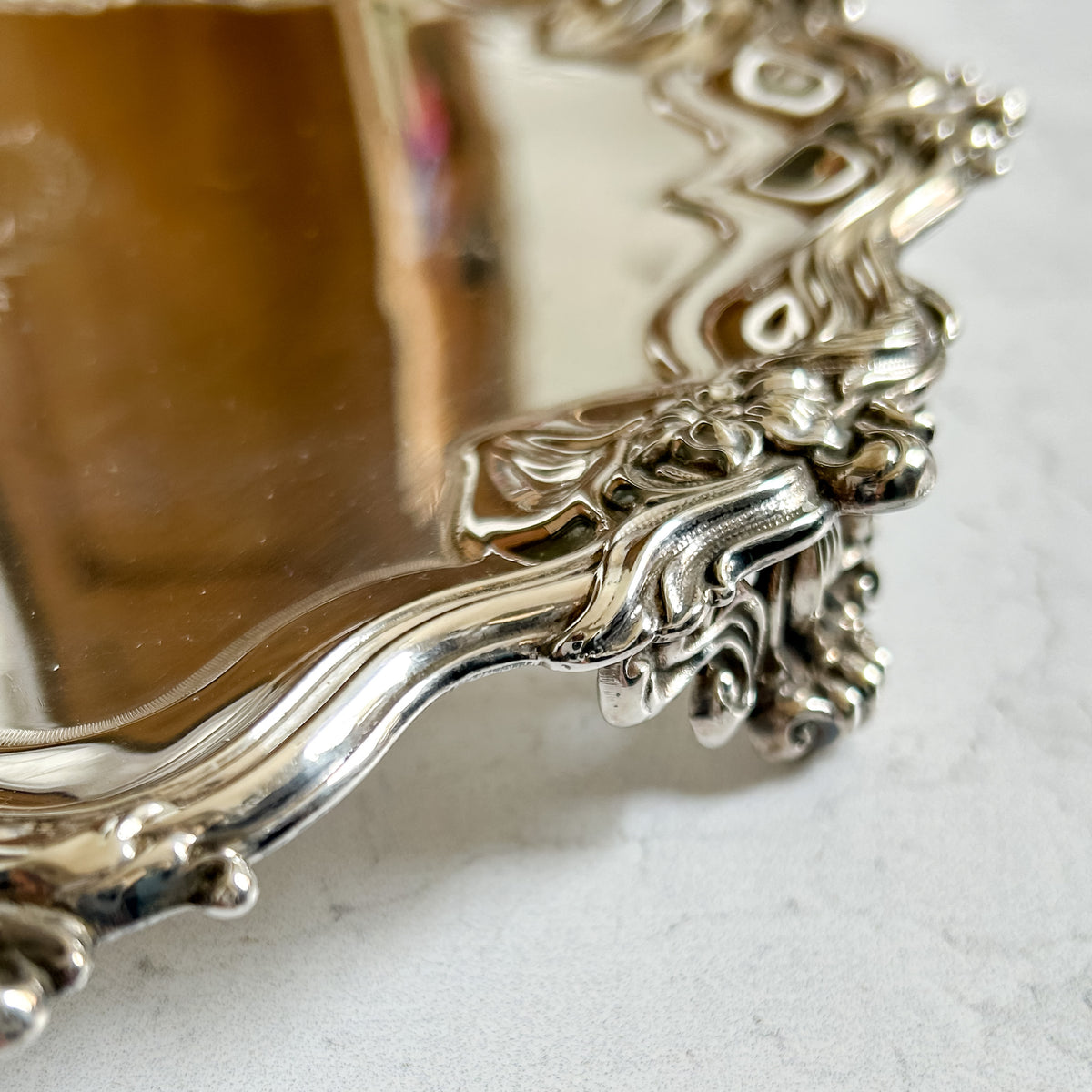 Antique Walker & Hall Silver Plate Footed Tray with Engraved Monogram