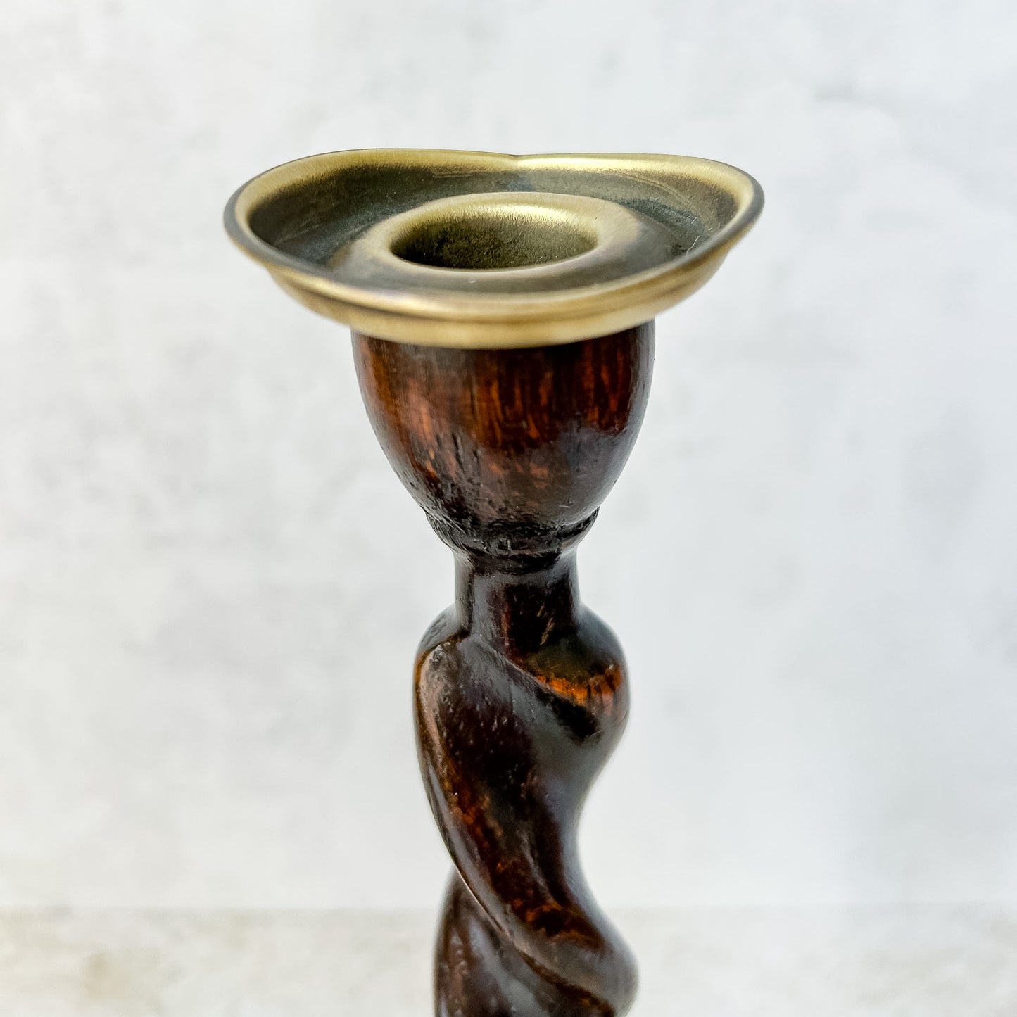 Antique Pair English Oak Barley Twist Candlesticks