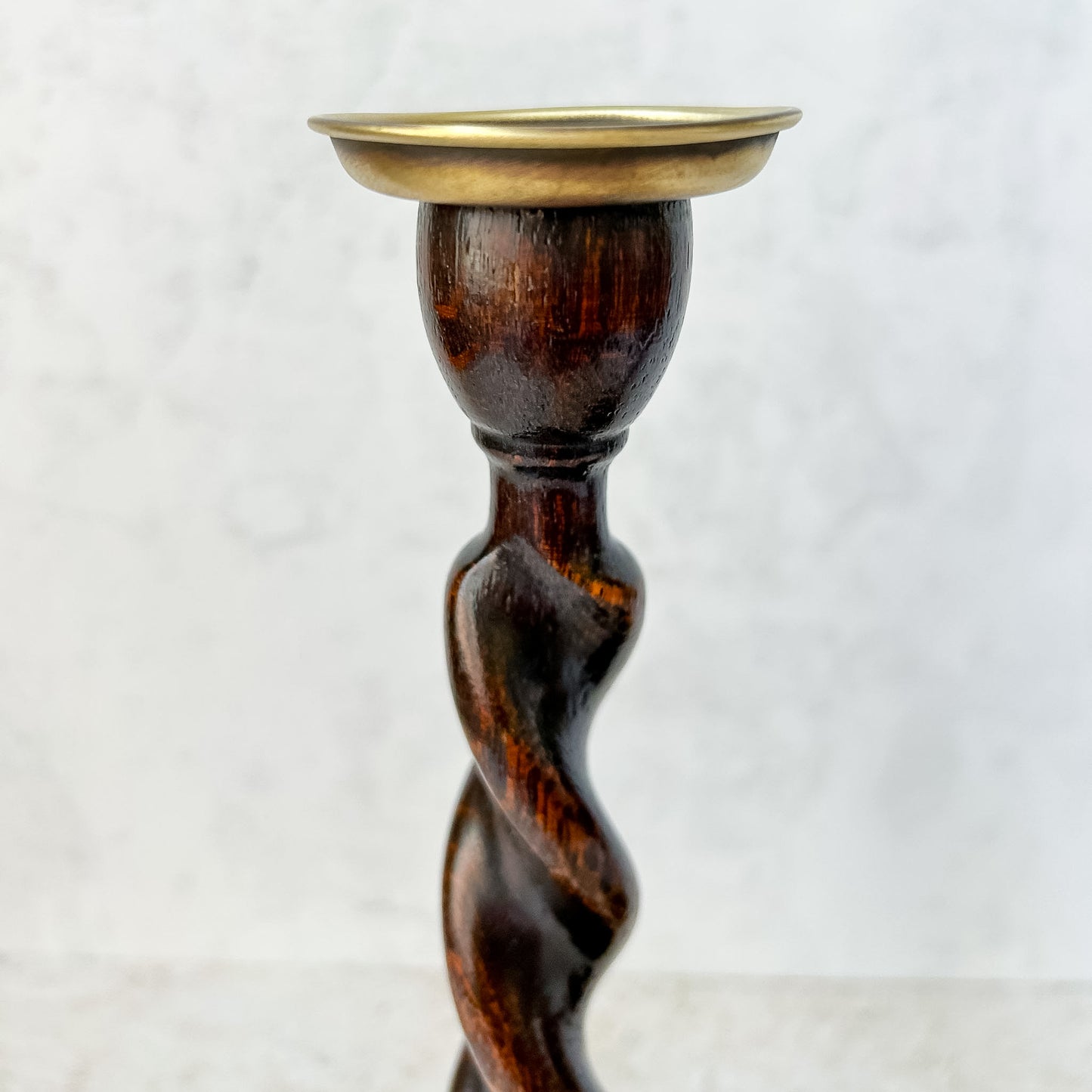 Antique Pair English Oak Barley Twist Candlesticks