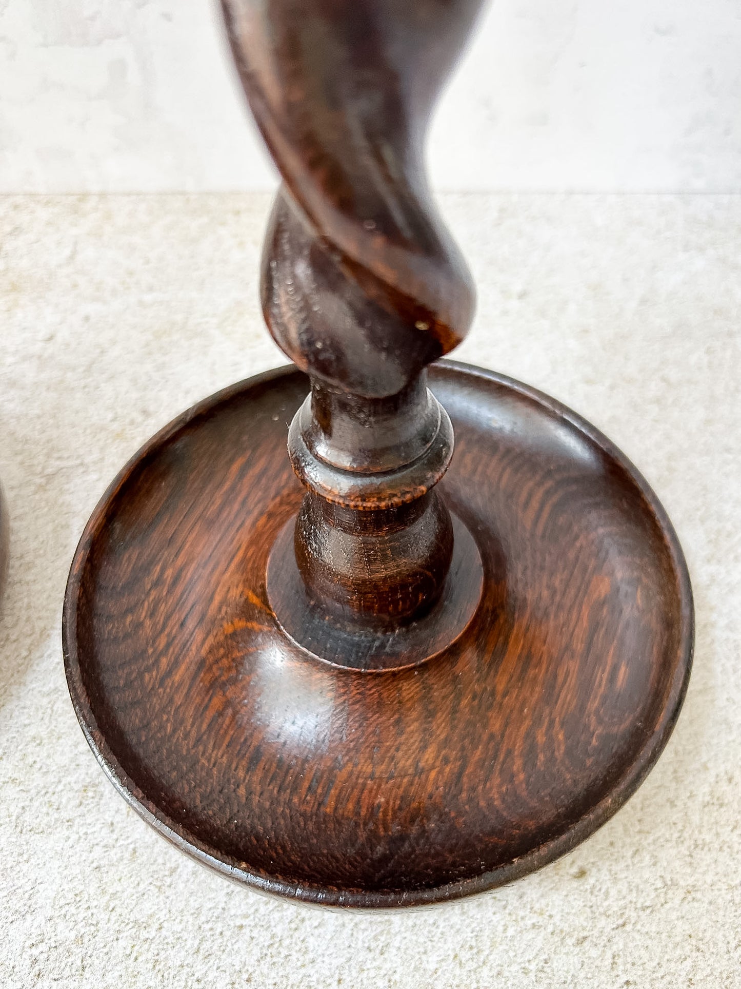 Antique Pair English Oak Barley Twist Candlesticks