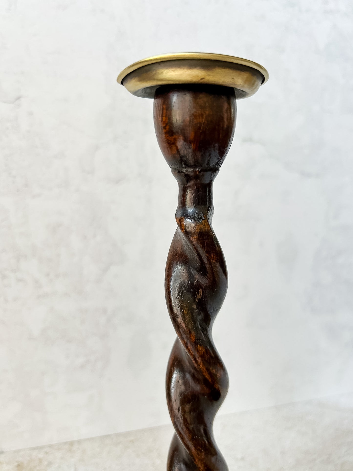 Antique Pair English Oak Barley Twist Candlesticks