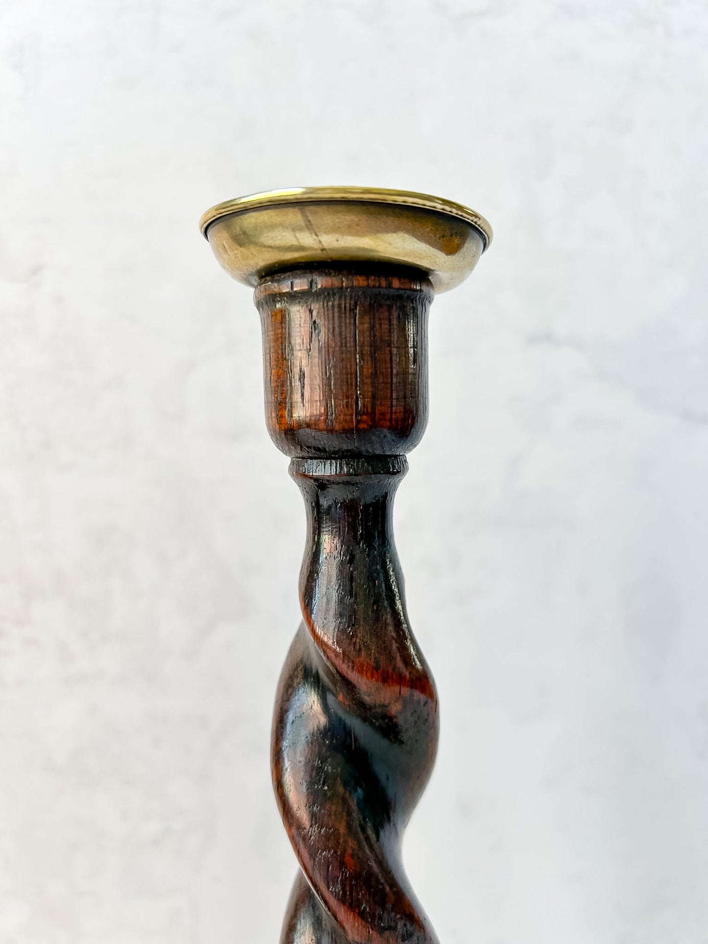 Antique Pair English Oak Barley Twist Candlesticks
